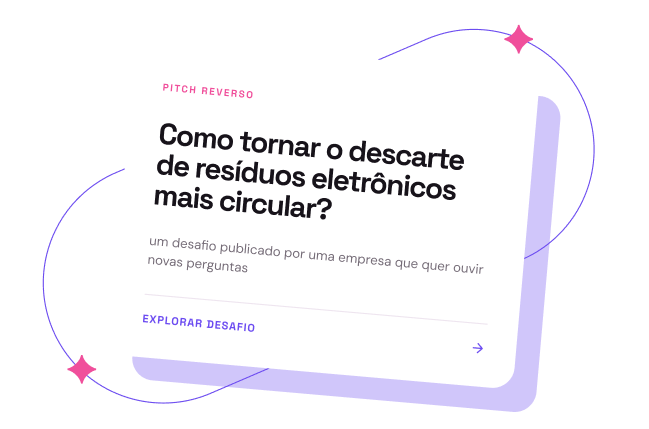 Cartão de um Pitch Reverso publicado por uma empresa, com o desafio: Como tornar o descarte de resíduos eletrônicos mais circular?